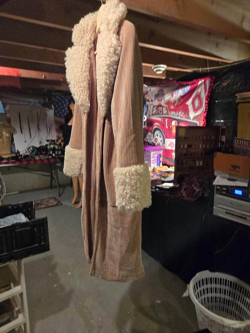 Women’s Faux Shearling Trim Corduroy Coat - Taupe